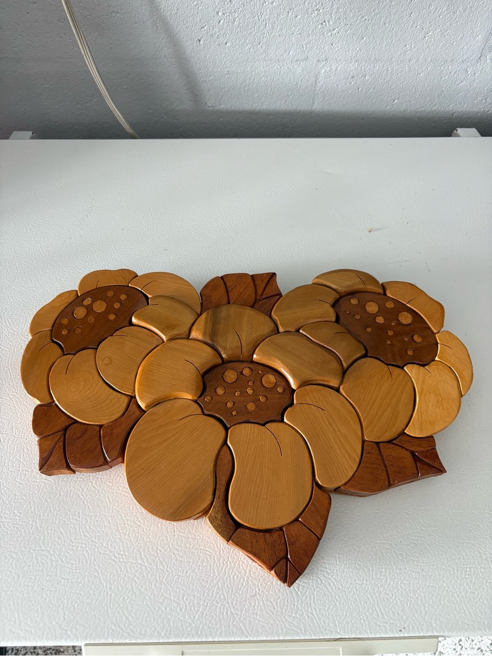 Wood Floral Flower Wall Plaque Hanging Decor, Brown